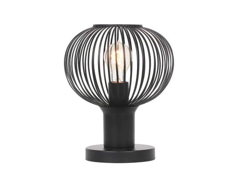 LED Tischleuchte mit Gitter Lampenschirm Schwarz, Höhe 28cm