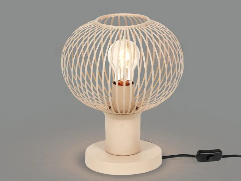 LED Tischleuchte mit Gitter Lampenschirm Beige, Höhe 28cm