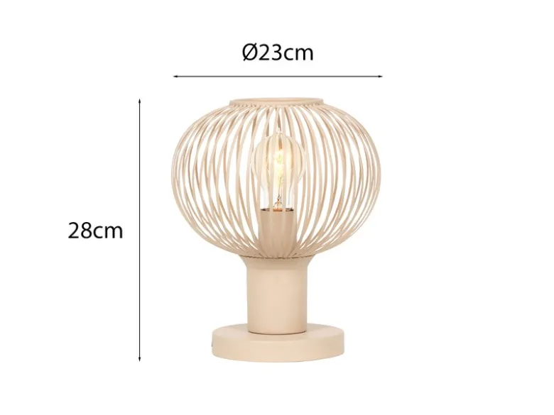 LED Tischleuchte mit Gitter Lampenschirm Beige, Höhe 28cm