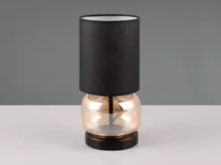 LED Tischleuchte mit Glasfuß Amber und Stoffschirm Schwarz, Höhe 28cm