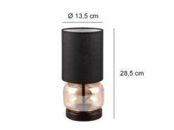 LED Tischleuchte mit Glasfuß Amber und Stoffschirm Schwarz, Höhe 28cm