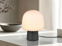 LED Tischleuchte mit Glasschirm & Metallfuß Schwarz, Höhe 27cm