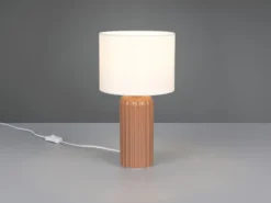 LED Tischleuchte mit Keramikfuß Mocca & Stoffschirm Beige, Höhe 36cm