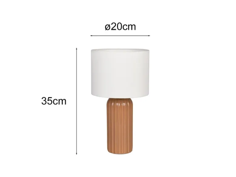 LED Tischleuchte mit Keramikfuß Mocca & Stoffschirm Beige, Höhe 36cm