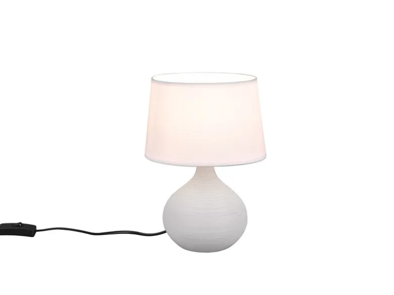 LED Tischleuchte mit Keramikfuß Beige & Stoffschirm Weiß, Höhe 29cm