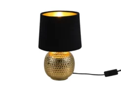LED Tischleuchte mit Keramikfuß & Samtschirm Schwarz - Gold, Höhe 26cm