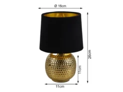 LED Tischleuchte mit Keramikfuß & Samtschirm Schwarz - Gold, Höhe 26cm