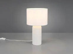 LED Tischleuchte mit Keramikfuß & Stoffschirm Weiß, Höhe 36cm