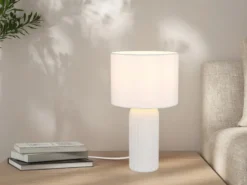LED Tischleuchte mit Keramikfuß & Stoffschirm Weiß, Höhe 36cm