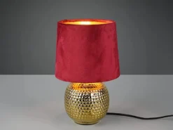 LED Tischleuchte mit Keramikfuß & Samtschirm Rot - Gold, Höhe 26cm