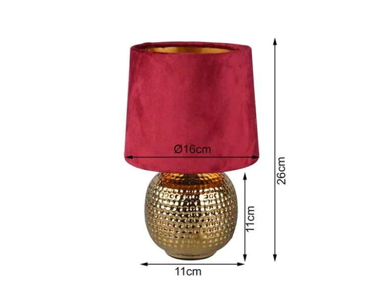 LED Tischleuchte mit Keramikfuß & Samtschirm Rot - Gold, Höhe 26cm