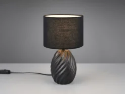 LED Tischleuchte mit Keramikfuß und Stoffschirm in Schwarz, Höhe 31cm