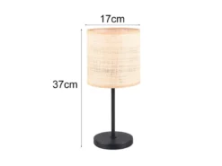 LED Tischleuchte mit Lampenschirm aus geflochtenem Bast, Höhe 37cm