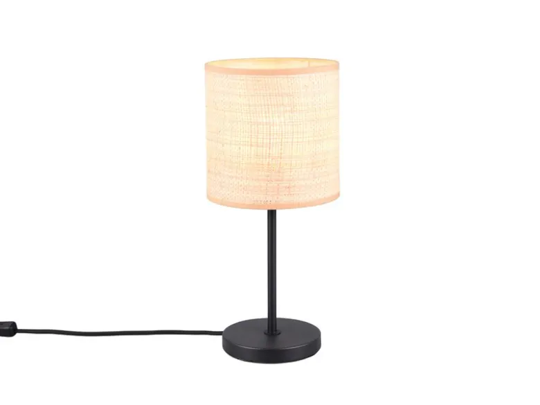 LED Tischleuchte mit Lampenschirm aus geflochtenem Bast, Höhe 37cm