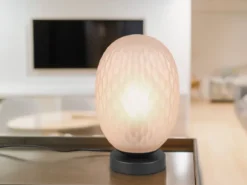 LED Tischleuchte mit ovalem Glasschirm Bernsteinfarbig, Höhe 28cm