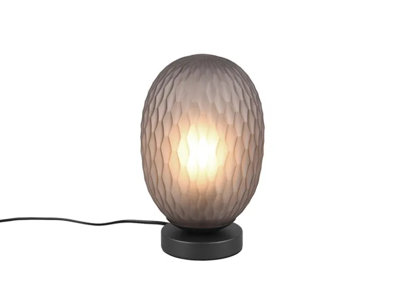 LED Tischleuchte mit ovalem Rauchglas Lampenschirm, Höhe 28cm