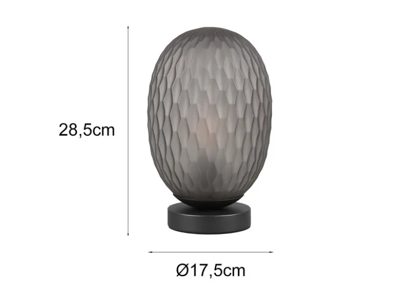 LED Tischleuchte mit ovalem Rauchglas Lampenschirm, Höhe 28cm