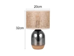 LED Tischleuchte mit Rattanschirm, Kork und Glasfuß, Höhe 32cm