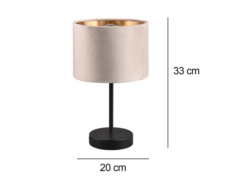 LED Tischleuchte mit Samt Lampenschirm Beige Gold, Höhe 33cm