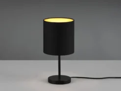 LED Tischleuchte mit Stoffschirm in Schwarz innen Gold, Höhe 28cm