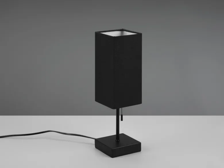 LED Tischleuchte mit Stoffschirm Schwarz & USB Ladestation, Höhe 35cm