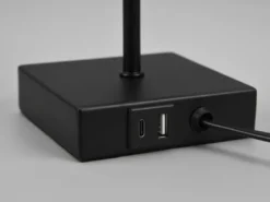 LED Tischleuchte mit Stoffschirm Schwarz & USB Ladestation, Höhe 35cm