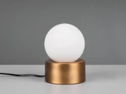 LED Tischleuchte mit Touch-Funktion & Glaskugel Weiß, Altmessing Höhe 17cm
