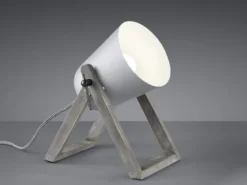 LED Tischleuchte Naturholz mit Metallschirm in Grau, Höhe 21cm