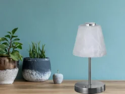 LED Tischleuchten 2er SET 4-fach Dimmer Silber Alabaster Glas, Höhe 24cm