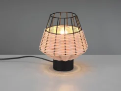 LED Tischleuchte Rattan Geflecht Natur und Gitter im Boho Stil, Höhe 20cm