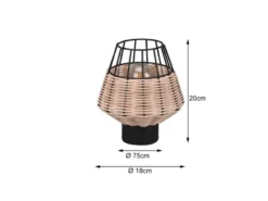 LED Tischleuchte Rattan Geflecht Natur und Gitter im Boho Stil, Höhe 20cm