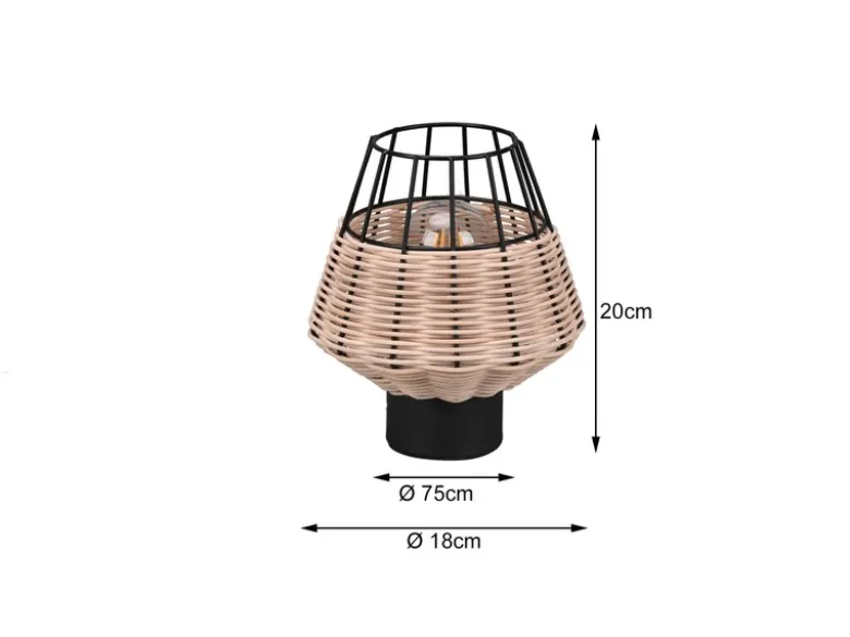 LED Tischleuchte Rattan Geflecht Natur und Gitter im Boho Stil, Höhe 20cm