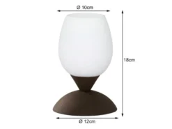 LED Tischleuchte, Rost Optik Glasschirm Weiß Touch dimmbar, Höhe 18cm