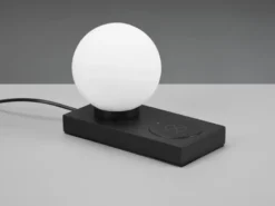 LED Tischleuchte Schwarz induktive Ladestation Touch Glasschirm Weiß, Höhe 15cm
