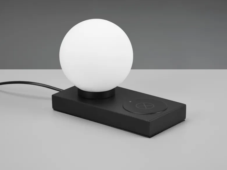 LED Tischleuchte Schwarz induktive Ladestation Touch Glasschirm Weiß, Höhe 15cm