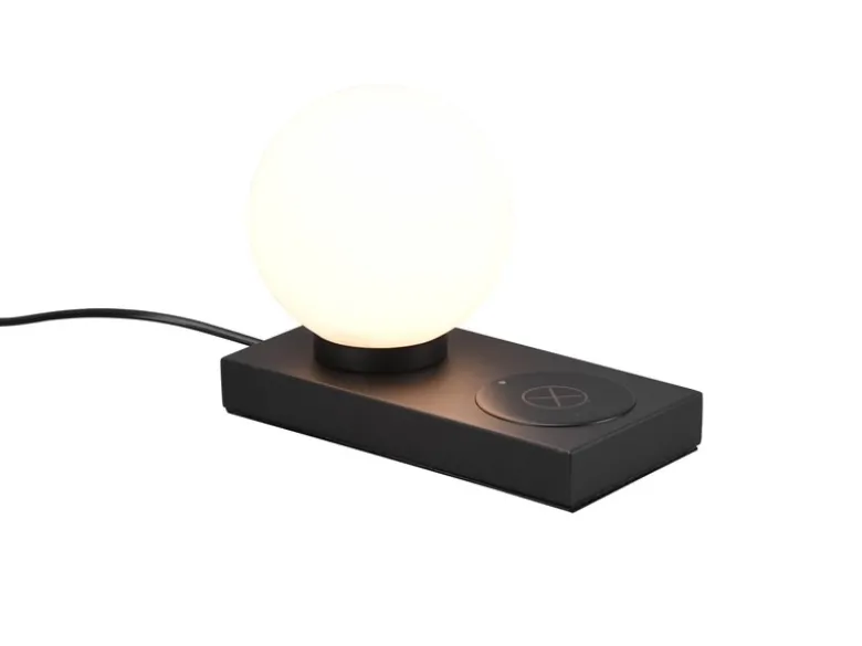 LED Tischleuchte Schwarz induktive Ladestation Touch Glasschirm Weiß, Höhe 15cm