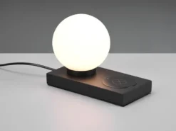 LED Tischleuchte Schwarz induktive Ladestation Touch Glasschirm Weiß, Höhe 15cm