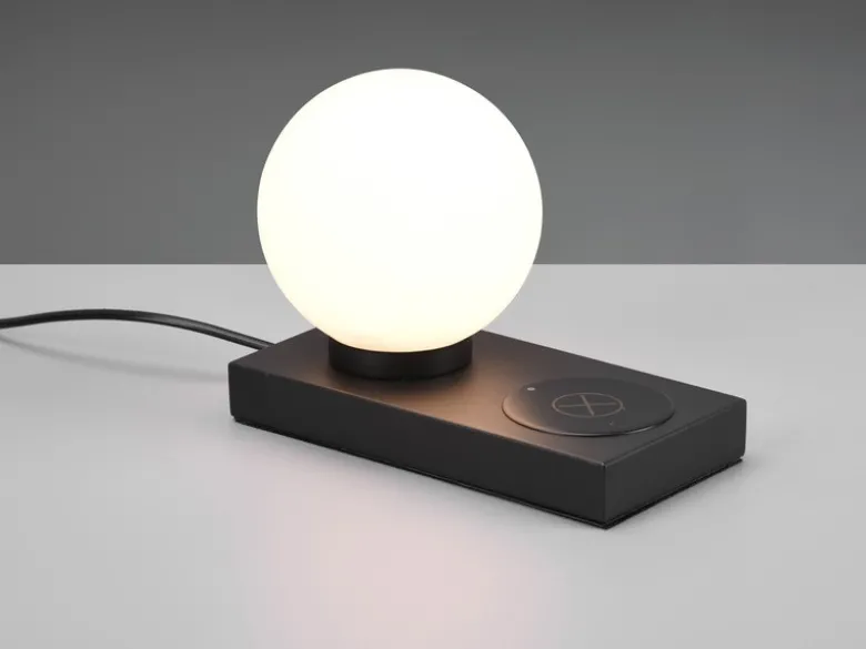 LED Tischleuchte Schwarz induktive Ladestation Touch Glasschirm Weiß, Höhe 15cm