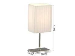 LED Tischleuchte Silber Chrom mit Plissee Stoffschirm Weiß, Höhe 26cm
