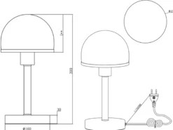 LED Tischleuchte Silber Glasschirm Weiß - Touch dimmbar, Höhe 39cm