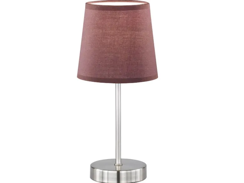 LED Tischleuchte Silber mit Stoffschirm Ø14cm in Hellbraun, Höhe 32cm