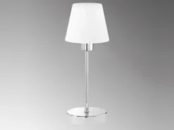 LED Touch Tischleuchte mit Glasschirm Weiß & Fuß in Chrom, Höhe 32cm