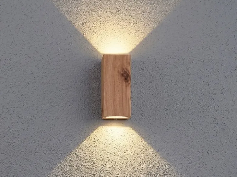 LED Up and Down Außenwandleuchte aus Aluminium in Holzoptik, Höhe 15cm