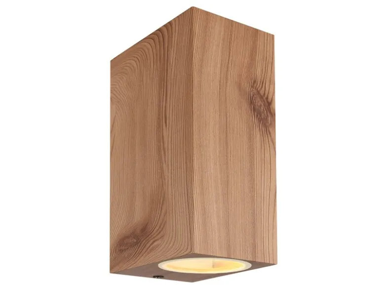LED Up and Down Außenwandleuchte aus Aluminium in Holzoptik, Höhe 15cm