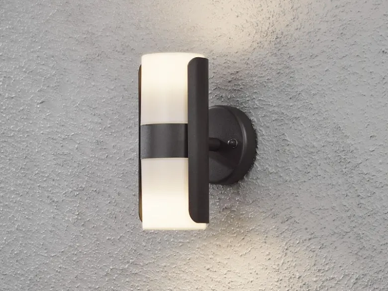 LED Up-Down Außenwandleuchte mit weißem Opalglas, Korpus Schwarz