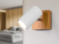 LED Wand- & Deckenstrahler Weiß mit Holz, Breite 9cm