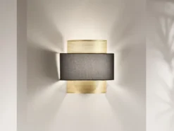 LED Wandlampe Metall Gold mit Stoffblende Schwarz, Breite 25cm