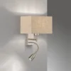 LED Wandlampe mit Leselampe & Stoffschirm Beige eckig, Höhe 38cm