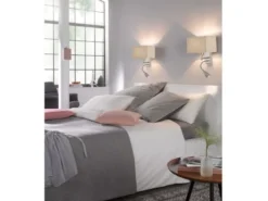 LED Wandlampe mit Leselampe & Stoffschirm Beige eckig, Höhe 38cm