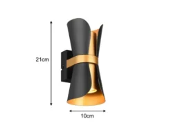 LED Wandlampe Schwarz Gold mit Updown Lichtaustritt, Höhe 21cm